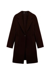 Bordeaux villasekoitteen takki, jossa on lovettukalla, pitkät hihat, etutaskut ja nappikiinnitys. Sujuva pinta, mukautettu istuvuus.