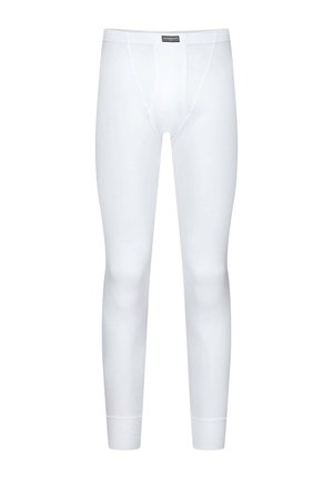 White, long, fitted undergarment made from soft material. Features a smooth texture and an elastic waistband. No visible patterns or accents.
