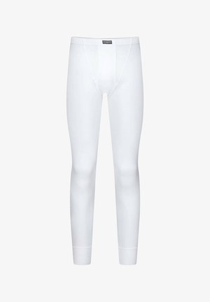 White, long, fitted undergarment made from soft material. Features a smooth texture and an elastic waistband. No visible patterns or accents.