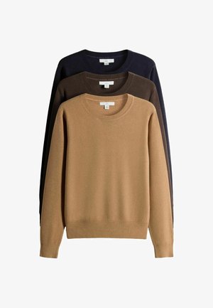 THE SET, REGULAR FIT - SOFT KNIT CREW NECK LONG SLEEVE JUMPERS 3 PACK - Striktrøje - caramel brown chocolate brown navy blue