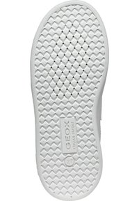 Suola di gomma bianca con motivo a rombi e fori di ventilazione. Include un logo rettangolare impresso con la dicitura "GEOX ITALIAN PATENT."