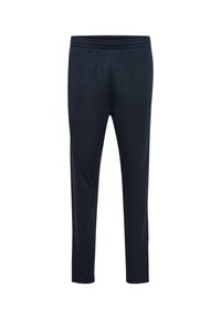 Marineblauwe sportbroeken met een slim fit, elastische tailleband en textuurstof. Voorzien van subtiele logo-details aan de zijkant.