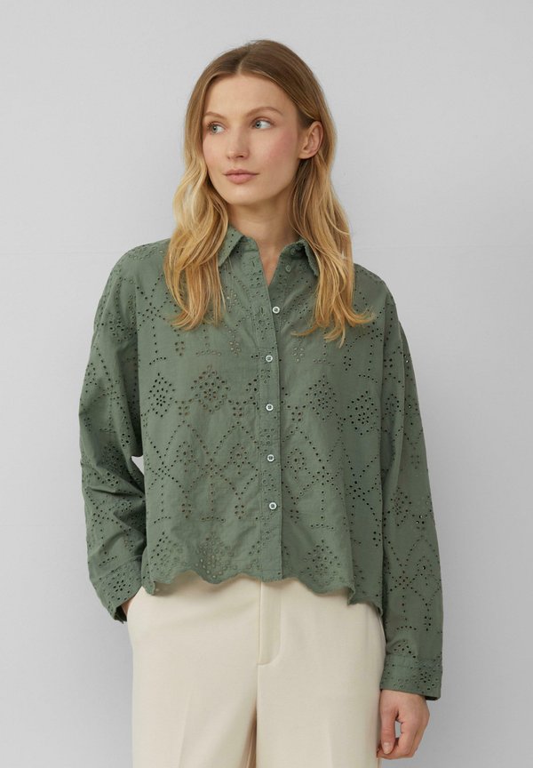 MIT LOCHSTICKEREI - Hemdbluse - dunkles salbeigrün