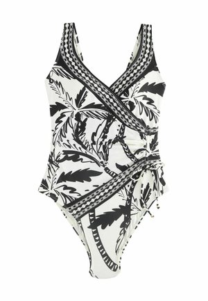 RUCHED SIDE TUMMY CONTROL PETITE - Swimsuit - black cream palm