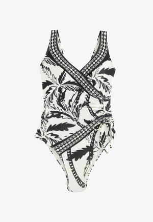 RUCHED SIDE TUMMY CONTROL PETITE - Kupaći kostim - black cream palm