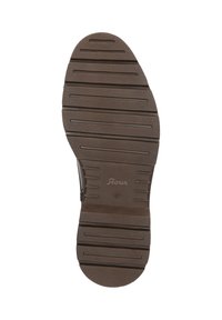 Sole in gomma marrone con texture, caratterizzata da scanalature orizzontali e punta arrotondata. Brand 'Sioux' visibile vicino al tallone. Taglia 42.