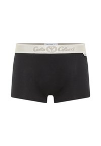 Zwarte boxershorts met een zachte, elastische tailleband met lichtbeige logotext. Glad materiaal en een aansluitende pasvorm.