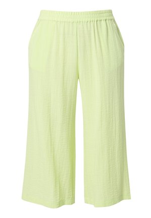 Pantalon large vert clair raccourci avec taille élastique et poches latérales, en tissu texturé.
