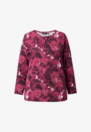 Langarmshirt in verschiedenen Pink- und Burgundertönen mit floralem Muster, aus weichem Stoff. Verfügt über einen Rundhalsausschnitt und Faltendetails an der Vorderseite.