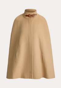BUCKLE-TRIM WOOL-BLEND MOCKNECK CAPE - Plašt - camel
