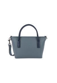 Sac à main en cuir gris avec une texture en galets, présentant une forme structurée, deux poignées et une bandoulière détachable. Accents en gris plus foncé.