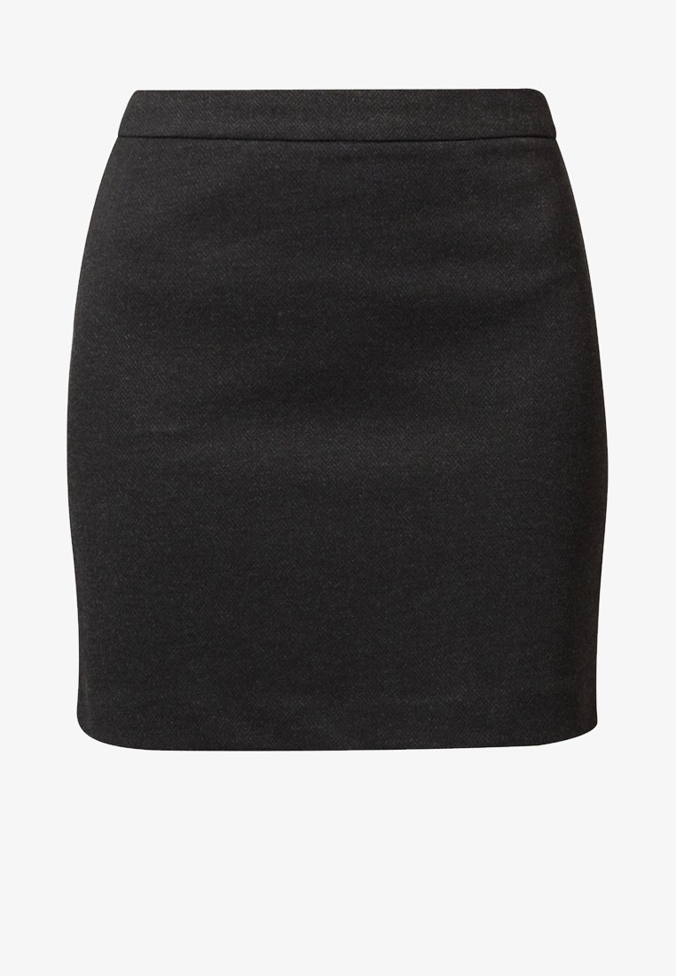 Mini-jupe noire en texture chevron, de forme ajustée et avec une ceinture propre. Fabriquée dans un tissu lisse et légèrement extensible. Sans fermetures visibles.