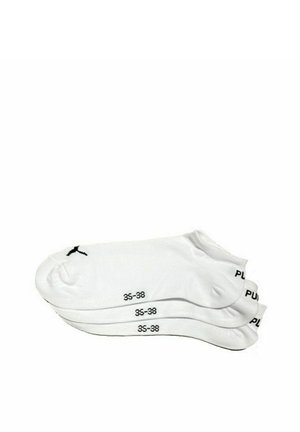 White ankle socks made of cotton blend, featuring black size markings (35-38) and a black logo accent. Soft texture, low-cut design.