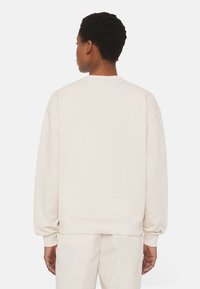Felpa beige con scollo a giro, maniche larghe e polsini a costine. Tessuto morbido, design semplice e vestibilità rilassata.