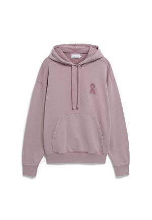 Lichtroze hoodie van katoenmix. Bevat een kangoeroezak, een capuchon met trekkoord en een gemêleerd lintlogo op de linkerborst.