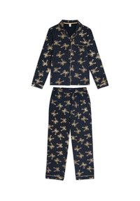 Chelsea Peers GOLD FOIL RIBBON BOW LONG SET - Pyjamas - navy