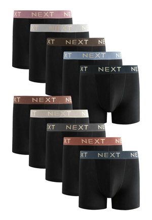 Schwarze Baumwollboxershorts mit elastischen Taillenbändern in verschiedenen Farben und dem "NEXT"-Logo. Das Set umfasst mehrere Paare mit unterschiedlichen Farben der Taillenbänder.