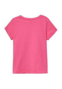 Korte mouw T-shirt van felroze katoen met een ronde halslijn en een gladde textuur. Heeft nette stiksels op de mouwen en de zoom.