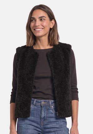 Street One, FAKE FUR WESTE MIT TASCHEN UND ZIPPER - Chaleco - black coffee