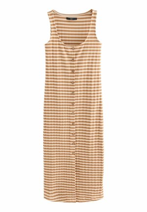Next SQUARE NECK BUTTON DOWN COLUMN MIDI - Jerseykleid - cream brown stripe