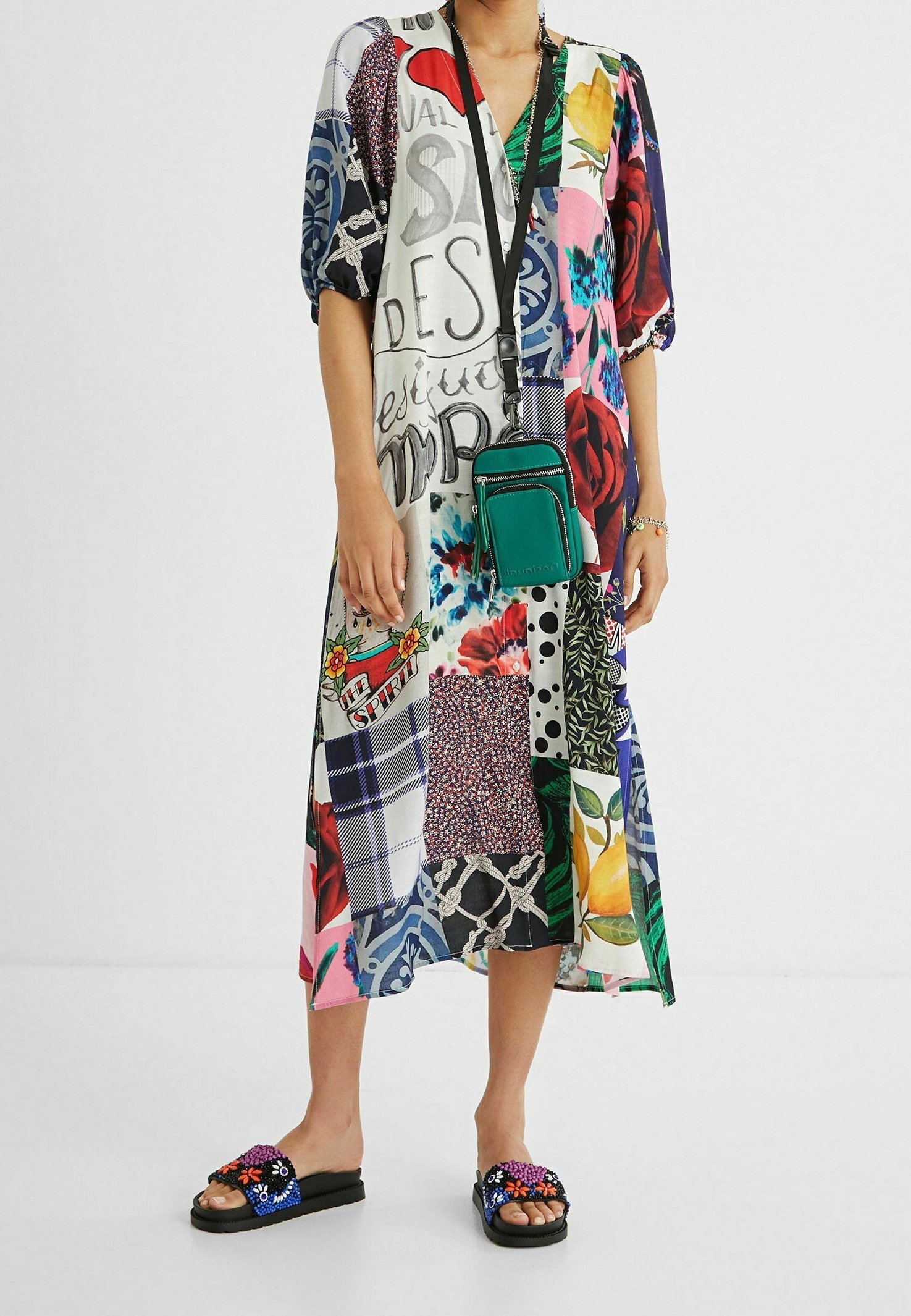 Robe Desigual Femme Taille 38 – Multicouleur, Microfibre, Midi, Sans Manches, Neuve