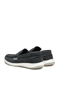 Scarpe slip-on in pelle nera con punta arrotondata, suola in gomma bianca e dettagli di cucitura sottili sulla tomaia.
