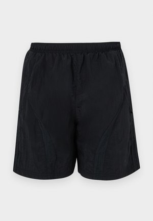 Schwarze Shorts aus leichtem, strukturiertem Stoff, mit einem elastischen Bund und Akzenten an den Seiten für einen schlanken Look.