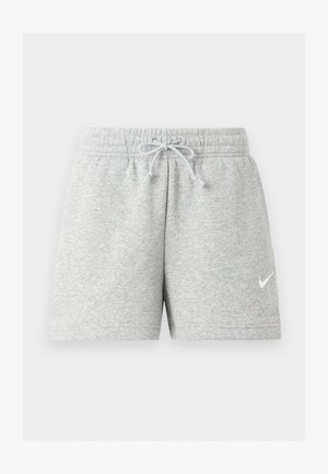 Short de sport gris clair avec taille élastique et cordon de serrage, avec un petit logo Nike blanc sur la jambe gauche.