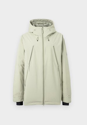 Gaišais pelēkais kapucis ar divām priekšējām rāvējslēdzēju kabatām, gludu tekstūru, regulējamiem aukliņām un elastīgiem manžetēm.