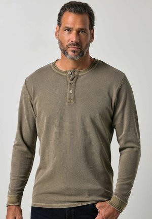 JP1880, HENLEY, LONG SLEEVE, BUTTON PLACKET, VINTAGE LOOK, UP TO 8XL - Langærmet T-shirt - nut brown