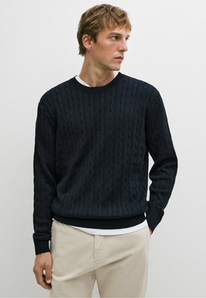 Massimo Dutti, CABLE-KNIT ROUND NECK SWEATER - Jumper - mottled dark blue