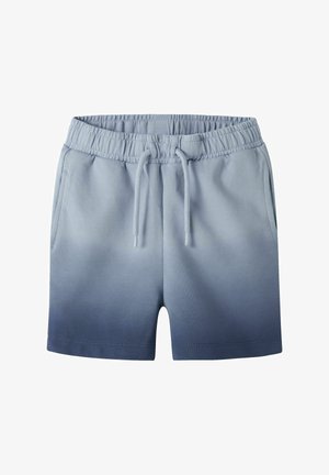 Szorty ombre od jasnoniebieskiego do ciemnoniebieskiego z elastycznym pasem i sznurkiem, z kieszeniami po bokach i casualowym krojem.