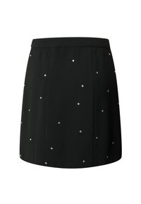 Gonna nera realizzata in tessuto morbido, con una vita aderente e decorata con strass sparsi su tutta la superficie.