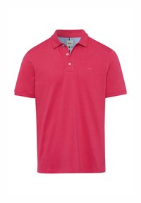Czerwona koszulka polo wykonana z bawełny. Posiada kołnierzyk, zapięcie na trzy guziki oraz krótkie rękawy. Zawiera logo marki w subtelnym odcieniu.