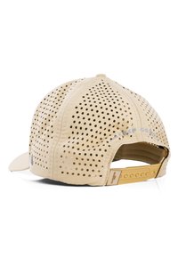 Beige perforált sapka ívelt csúccsal, állítható hátsó pánttal és az "Keep Going" hímzéssel a nyílás közelében. Légáteresztő szövettextúra.