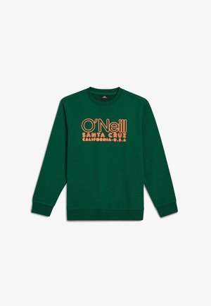 Žalias medvilnės mišinio džemperis su oranžiniu užrašu: "O'Neill SANTA CRUZ CALIFORNIA U.S.A." Gergžti rankogaliai ir apatinė dalis.