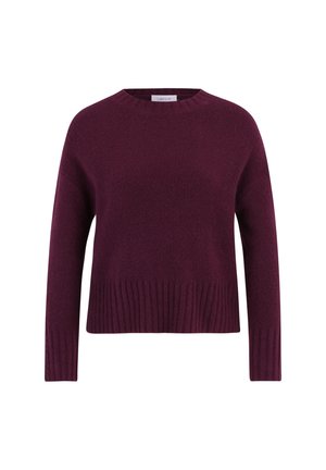 Maglione a maglia borgogna con scollatura rotonda, maniche lunghe e orlo a coste; morbido al tatto e vestibilità casual.