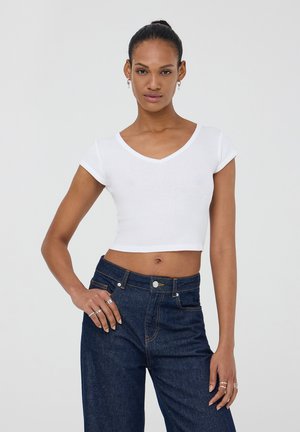 PLAIN CROP WITH A V-NECK - T-shirt basic - bianco ottico