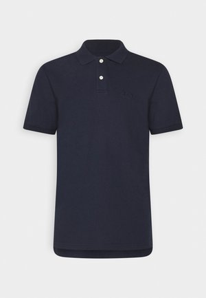 Navy paita polo valmistettu puuvillasta, jossa on klassinen kaulus, kolmen napin etuosa, lyhyet hihat ja brodeerattu logo rinnassa.