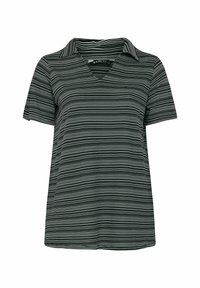 Blusa de manga corta, con escote en V, en negro con rayas horizontales blancas. Presenta un cuello y un corte relajado, fabricada en tejido ligero.