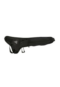 Black waist bag with a streamlined, ergonomic design, featuring a zipper pocket, adjustable strap, and reflective logo accents.