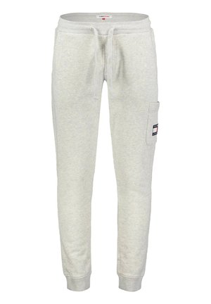 Lichtgrijze joggingbroek met elastische tailleband, voorste trekkoorden, omgeslagen enkels en een zijzak met een Tommy Jeans logo-patch.