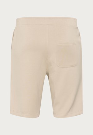 Beige bomuldsshorts med et enkelt design, elastisk talje og en enkelt baglomme. Glat tekstur med en afslappet pasform.
