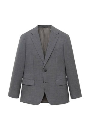 Grå skräddarsydd blazer tillverkad av texturerad tyg, med tvåknapplåsning, notch-lapel och två framfickor. Fodrad insida.