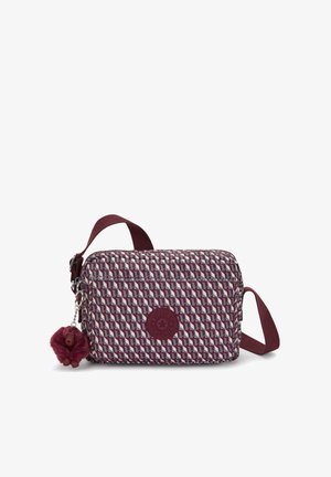 Borsa a tracolla a motivi rossi e grigi realizzata in tessuto resistente. Caratterizzata da una chiusura con zip, una tracolla regolabile e un charm con pompon.