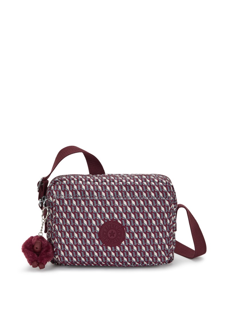 Borsa a tracolla a motivi rossi e grigi realizzata in tessuto resistente. Caratterizzata da una chiusura con zip, una tracolla regolabile e un charm con pompon.