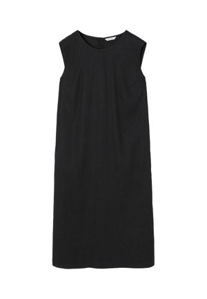 Vestido negro sin mangas con escote redondo, silueta recta y diseño minimalista. Fabricado en un tejido suave sin patrones visibles.