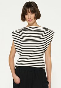 10DAYS SQUARED PROUD STRIPES - Camiseta estampada - ecru black