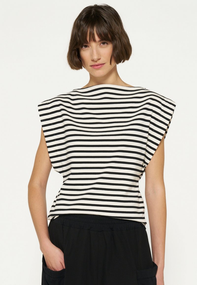 10DAYS SQUARED PROUD STRIPES - Camiseta estampada - ecru black