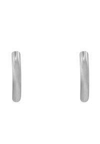Orecchini in argento lucido con forma curva e allungata, dalla texture liscia. Design minimalista; senza hardware o dettagli visibili.